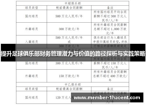 提升足球俱乐部财务管理潜力与价值的路径探析与实践策略