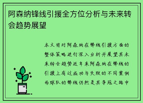 阿森纳锋线引援全方位分析与未来转会趋势展望